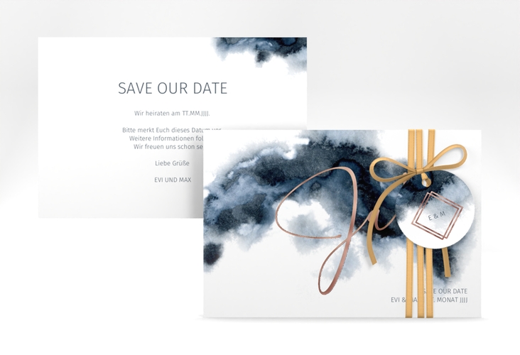 Save the Date-Karte Aquarellic A6 Karte quer weiss rosegold