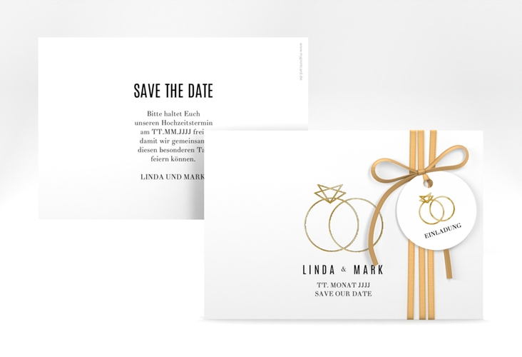 Save the Date-Karte Rings A6 Karte quer weiss gold