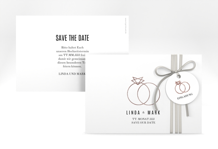 Save the Date-Karte Rings A6 Karte quer weiss rosegold