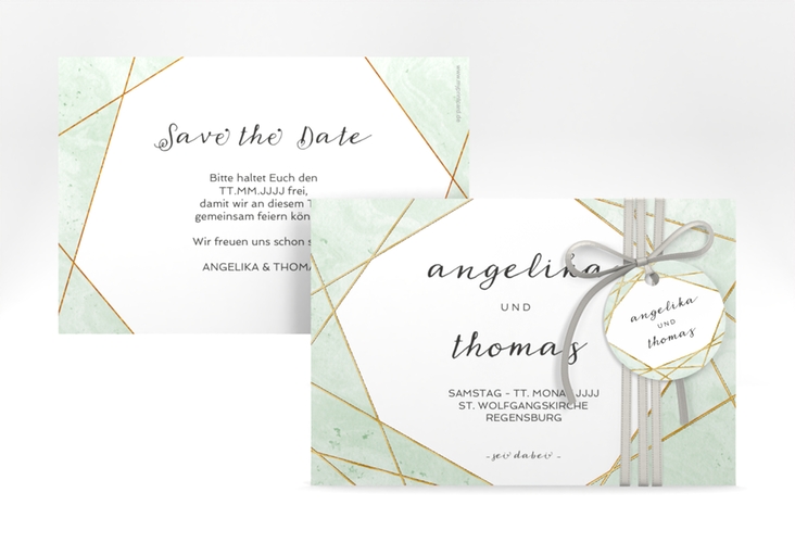 Save the Date-Karte Asymmetry A6 Karte quer gruen gold