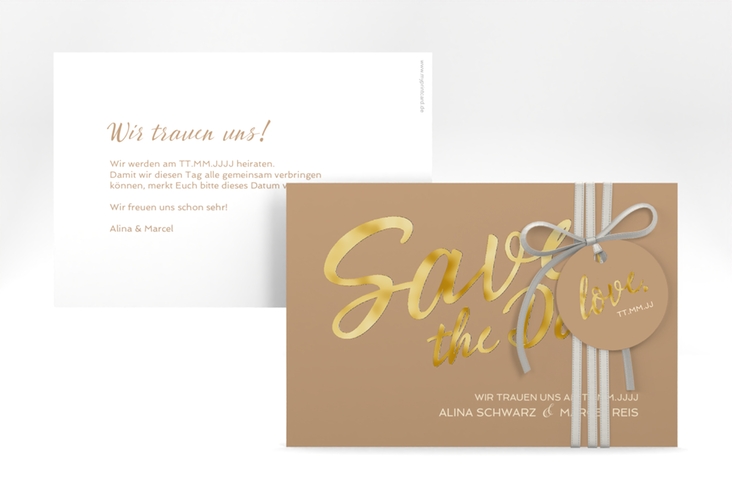 Save the Date-Karte Glam A6 Karte quer beige gold