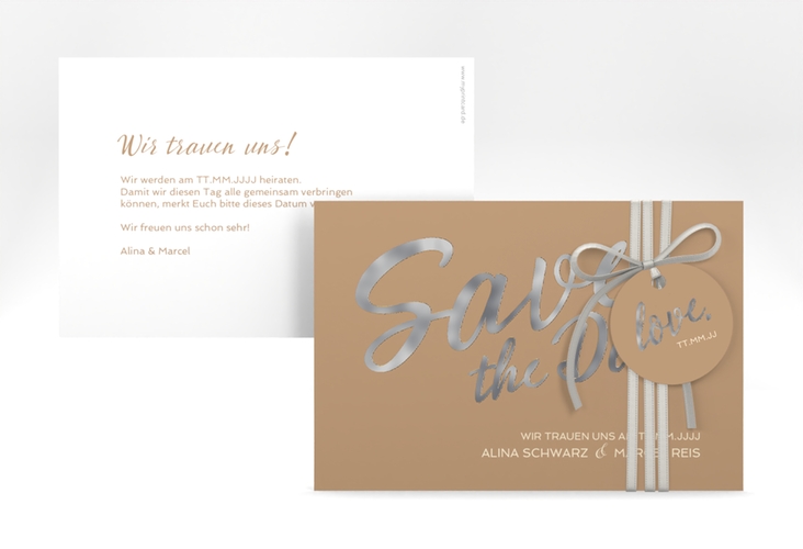 Save the Date-Karte Glam A6 Karte quer beige silber