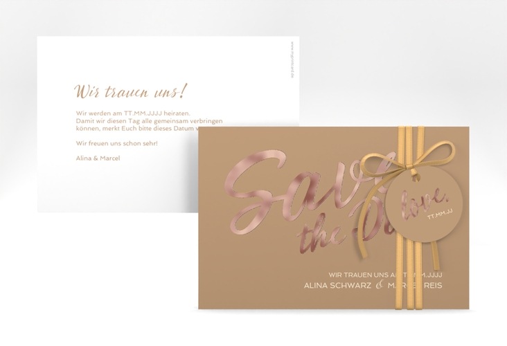 Save the Date-Karte Glam A6 Karte quer beige rosegold