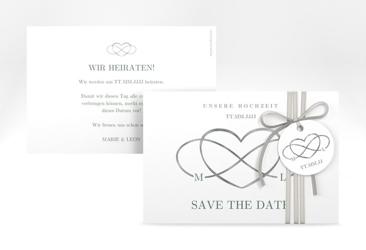 Save the Date-Karte Infinity A6 Karte quer gruen silber
