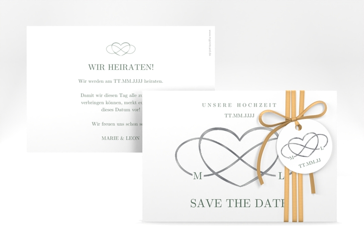 Save the Date-Karte Infinity A6 Karte quer gruen silber