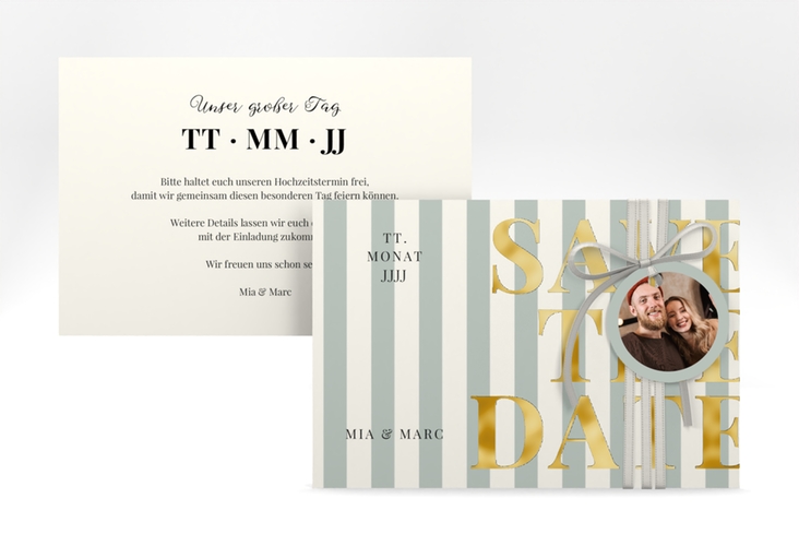 Save the Date-Karte Streifen A6 Karte quer gruen gold