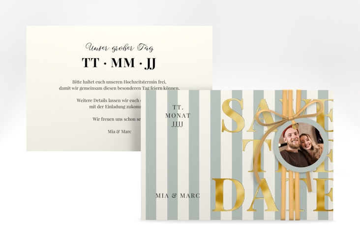 Save the Date-Karte Streifen A6 Karte quer gruen gold