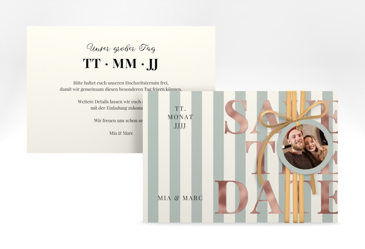 Save the Date-Karte Streifen A6 Karte quer gruen rosegold