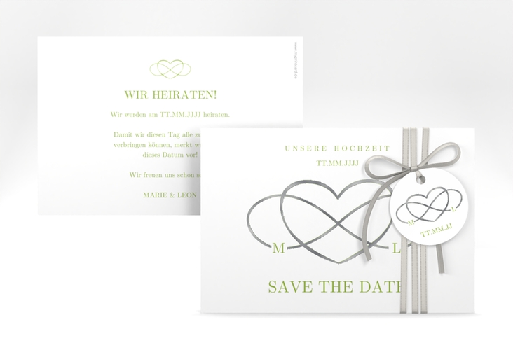 Save the Date-Karte Infinity A6 Karte quer gruen silber