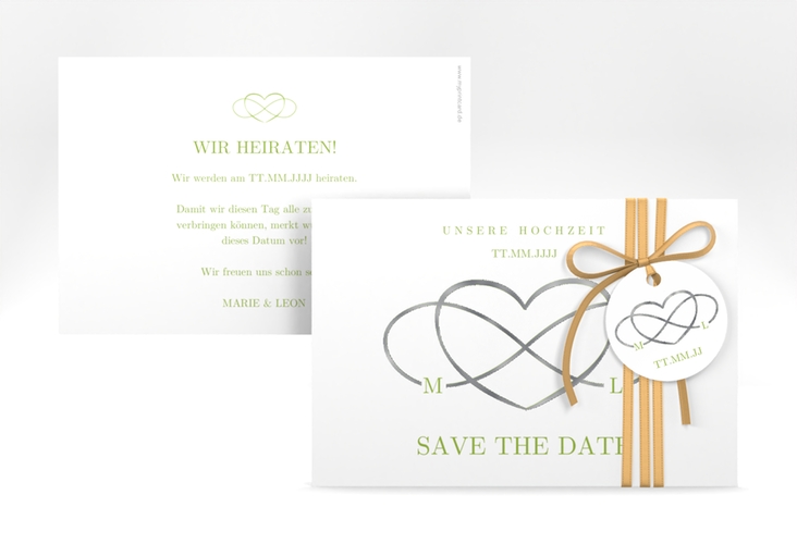 Save the Date-Karte Infinity A6 Karte quer gruen silber