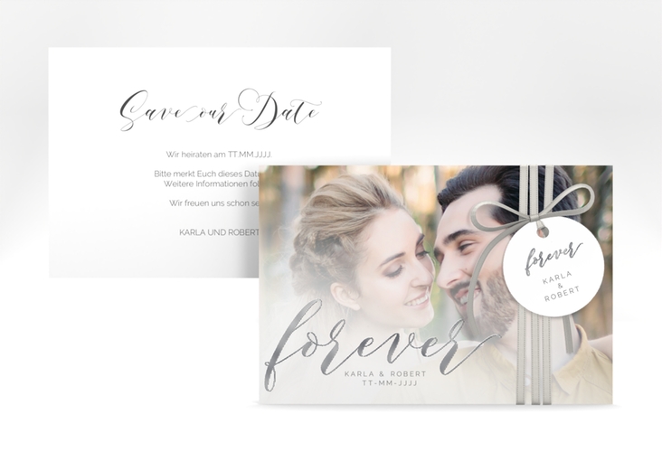 Save the Date-Karte Promise A6 Karte quer weiss silber
