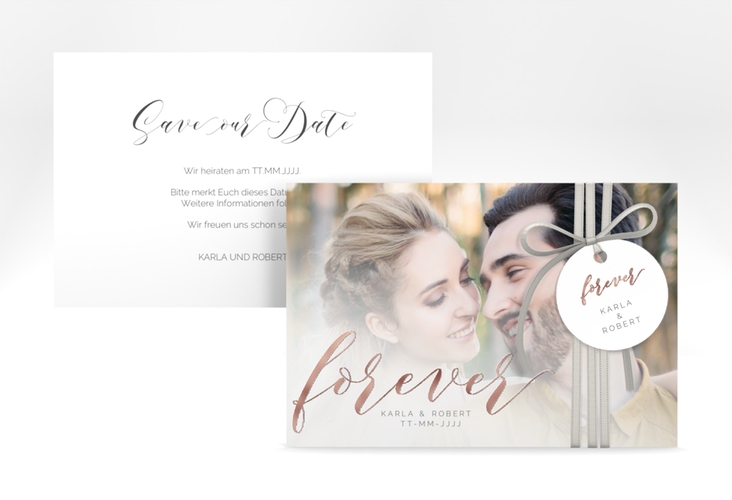 Save the Date-Karte Promise A6 Karte quer weiss rosegold