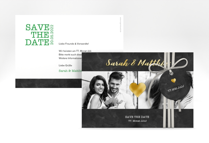 Save the Date-Karte Sparkly A6 Karte quer gruen gold