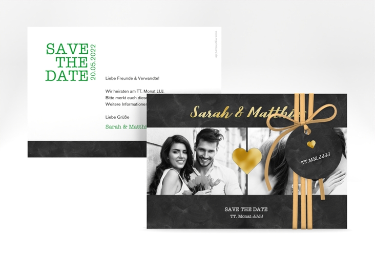 Save the Date-Karte Sparkly A6 Karte quer gruen gold