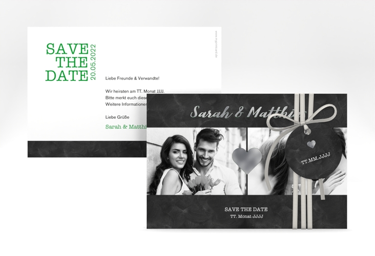 Save the Date-Karte Sparkly A6 Karte quer gruen silber
