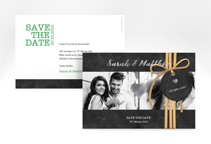 Save the Date-Karte Sparkly A6 Karte quer gruen silber