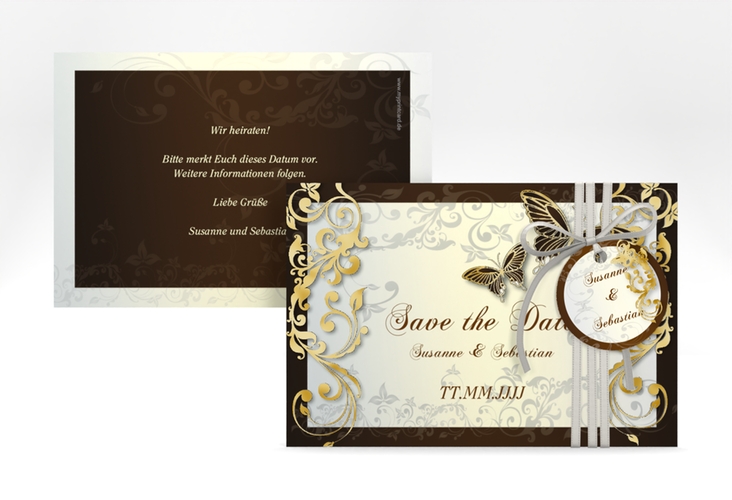Save the Date-Karte Hochzeit Toulouse A6 Karte quer braun gold romantisch mit Schmetterlingen