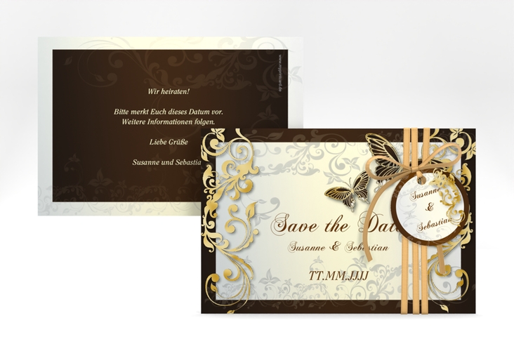 Save the Date-Karte Hochzeit Toulouse A6 Karte quer braun gold romantisch mit Schmetterlingen