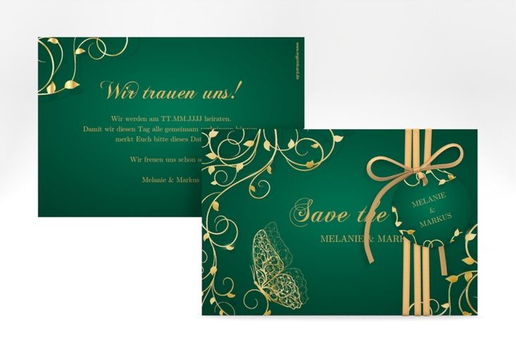 Save the Date-Karte Eternity A6 Karte quer gruen gold