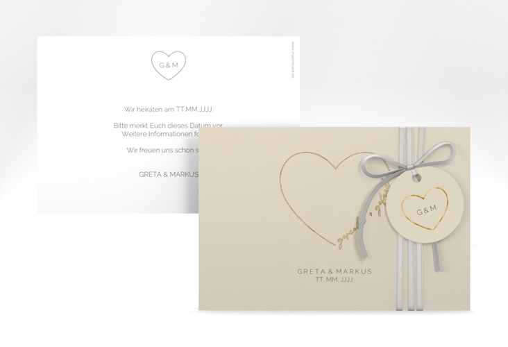 Save the Date-Karte Lebenstraum A6 Karte quer beige gold