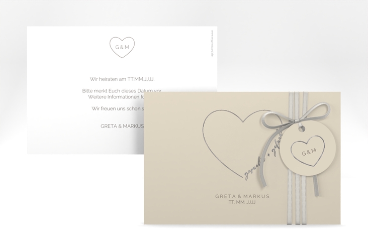Save the Date-Karte Lebenstraum A6 Karte quer beige silber