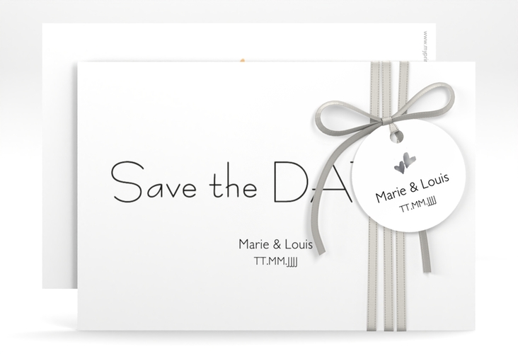 Save the Date-Karte Hochzeit Twohearts A6 Karte quer beige silber