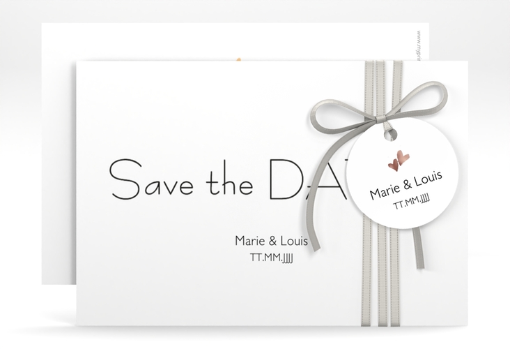 Save the Date-Karte Hochzeit Twohearts A6 Karte quer beige rosegold