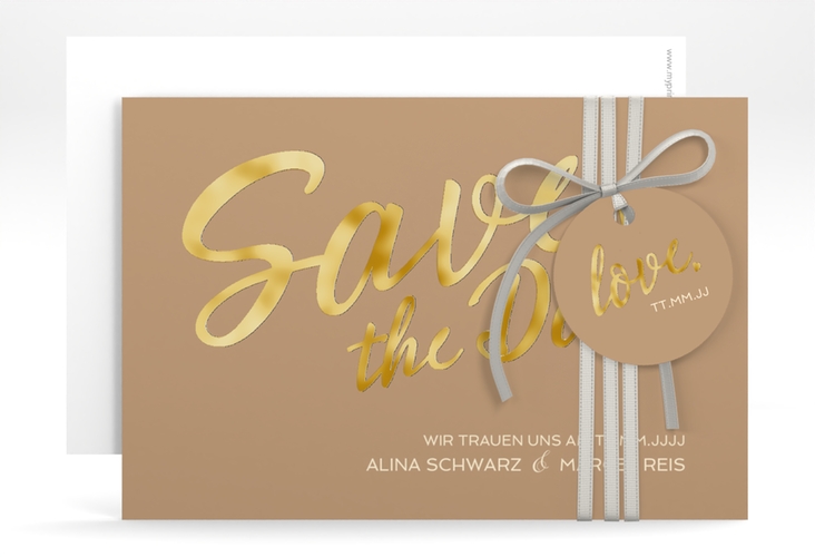 Save the Date-Karte Glam A6 Karte quer beige gold