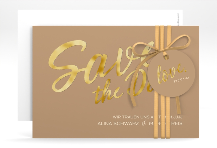 Save the Date-Karte Glam A6 Karte quer beige gold