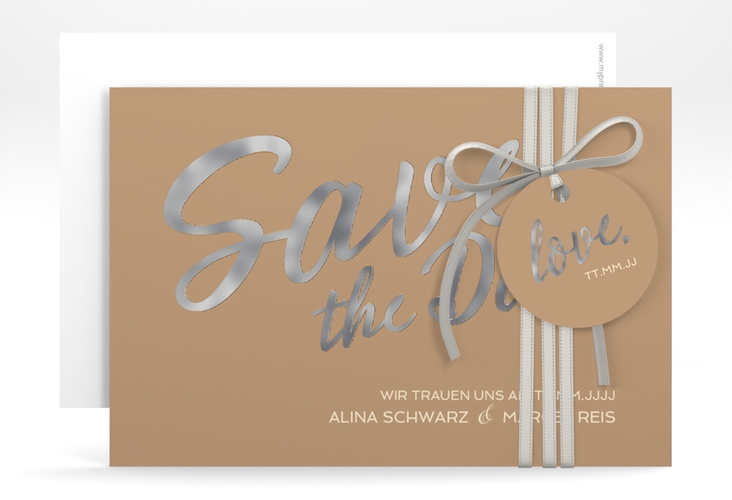 Save the Date-Karte Glam A6 Karte quer beige silber