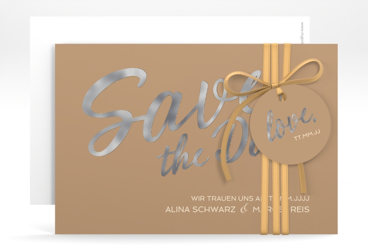 Save the Date-Karte Glam A6 Karte quer beige silber