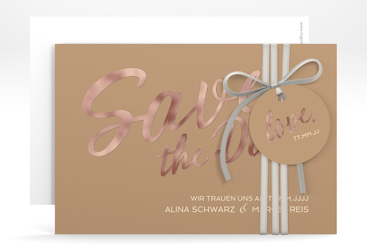 Save the Date-Karte Glam A6 Karte quer beige rosegold