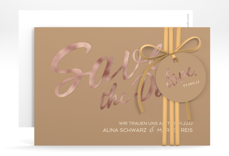 Save the Date-Karte Glam A6 Karte quer beige rosegold