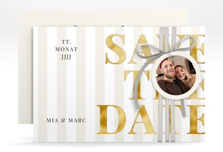 Save the Date-Karte Streifen A6 Karte quer beige gold