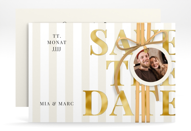 Save the Date-Karte Streifen A6 Karte quer beige gold