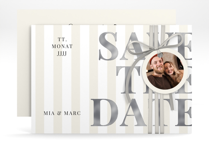 Save the Date-Karte Streifen A6 Karte quer beige silber