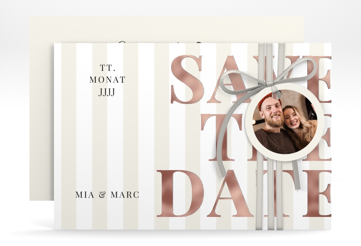 Save the Date-Karte Streifen A6 Karte quer beige rosegold