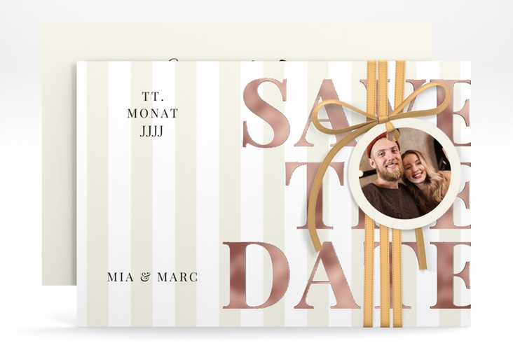 Save the Date-Karte Streifen A6 Karte quer beige rosegold