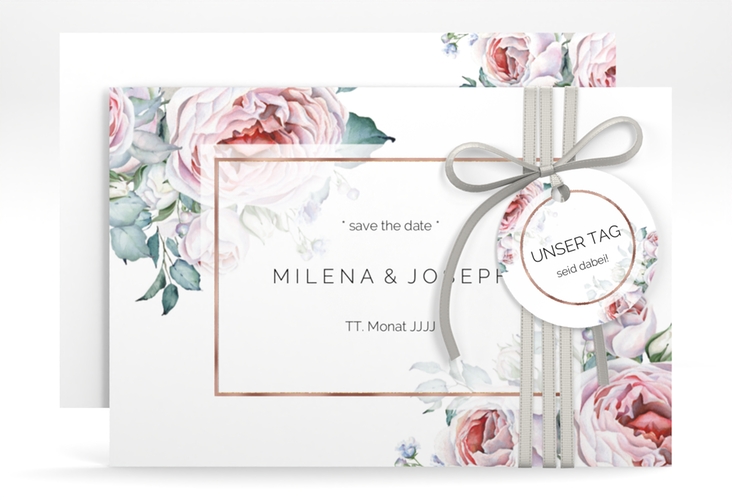 Save the Date-Karte Embrace A6 Karte quer weiss rosegold
