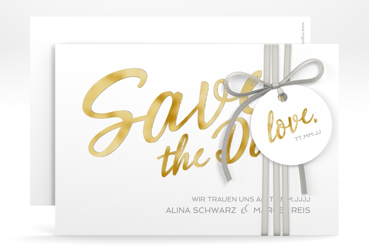 Save the Date-Karte Glam A6 Karte quer weiss gold