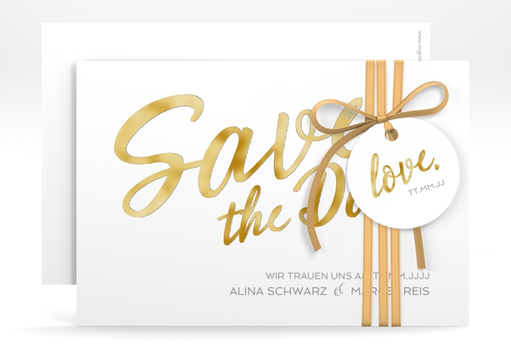 Save the Date-Karte Glam A6 Karte quer weiss gold