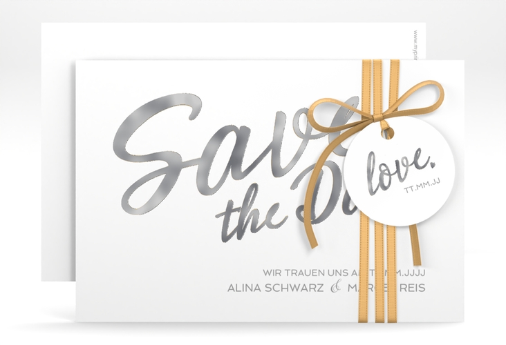 Save the Date-Karte Glam A6 Karte quer weiss silber