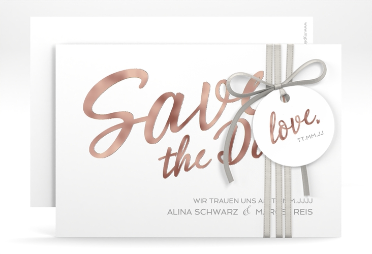 Save the Date-Karte Glam A6 Karte quer weiss rosegold
