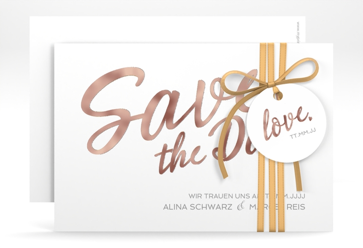 Save the Date-Karte Glam A6 Karte quer weiss rosegold