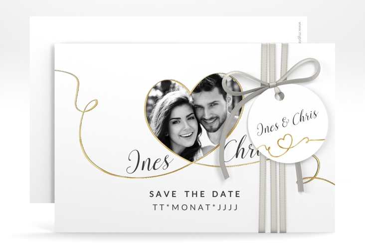 Save the Date-Karte Hochzeit Dolce A6 Karte quer weiss gold