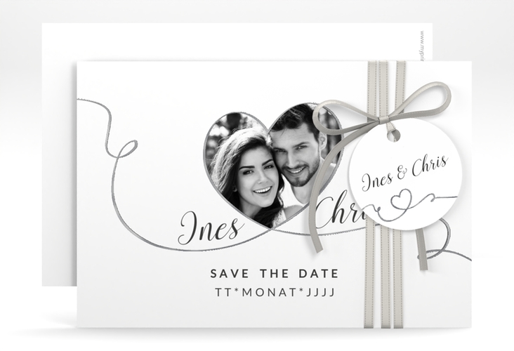 Save the Date-Karte Hochzeit Dolce A6 Karte quer weiss silber