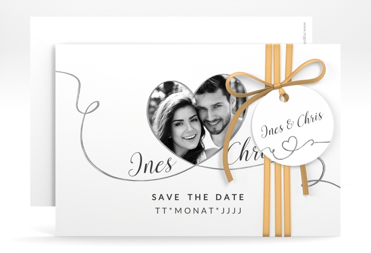 Save the Date-Karte Hochzeit Dolce A6 Karte quer weiss silber