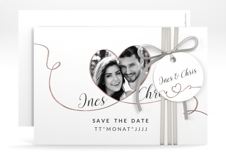Save the Date-Karte Hochzeit Dolce A6 Karte quer weiss rosegold