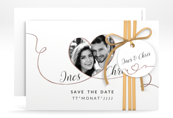 Save the Date-Karte Hochzeit Dolce A6 Karte quer weiss rosegold
