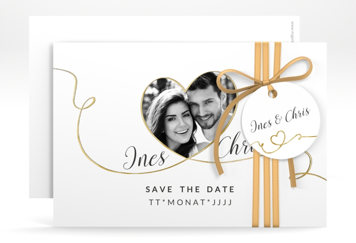 Save the Date-Karte Hochzeit Dolce A6 Karte quer weiss gold